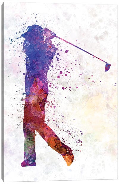 Golfer Swing Silhouette Canvas Art Print - Paul Rommer