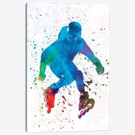 Man Roller Skater Inline In Watercolor I Canvas Print #PUR452} by Paul Rommer Art Print