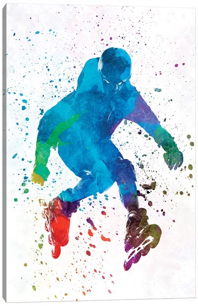 Man Roller Skater Inline In Watercolor I Canvas Art Print - Rollerblading & Roller Skating