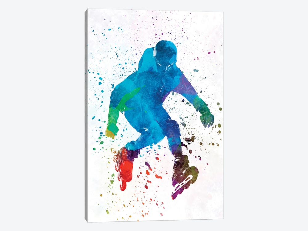 Man Roller Skater Inline In Watercolor I by Paul Rommer 1-piece Canvas Art Print