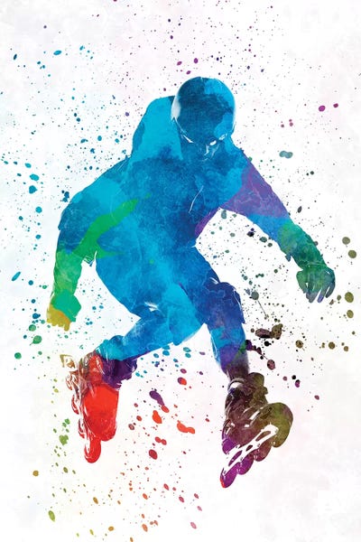 Paul Rommer: Man Roller Skater Inline In Watercolor I by Paul Rommer
