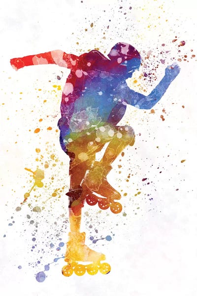 Man Roller Skater Inline In Watercolor II by Paul Rommer canvas print