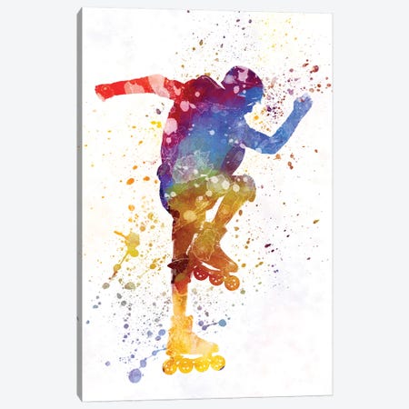 Man Roller Skater Inline In Watercolor II Canvas Print #PUR453} by Paul Rommer Canvas Art Print