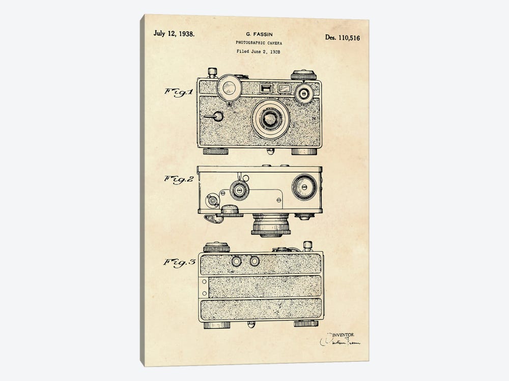 Photographic Camera Patent II by Paul Rommer 1-piece Canvas Art