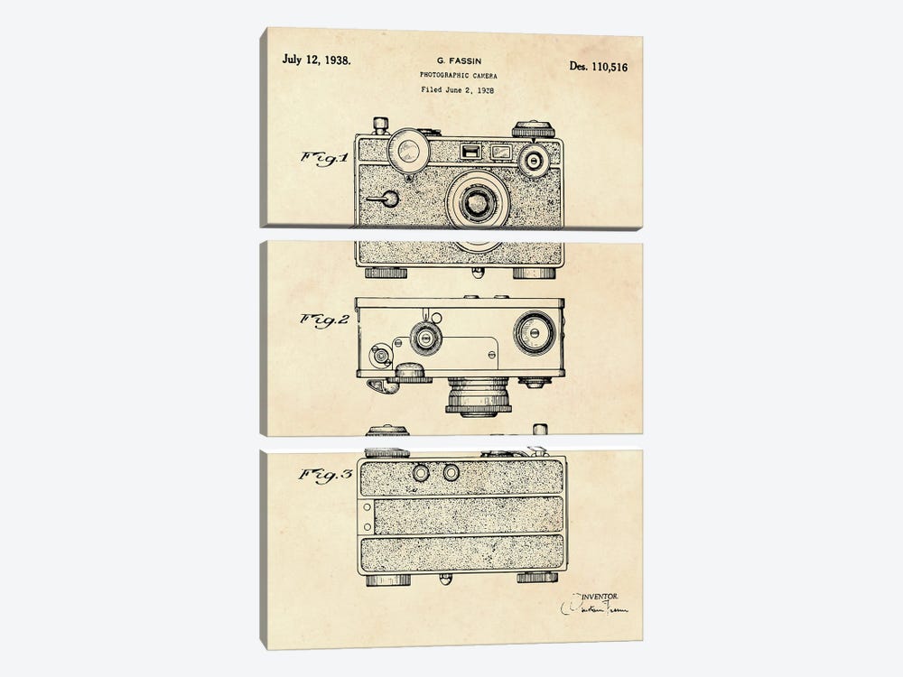 Photographic Camera Patent II by Paul Rommer 3-piece Canvas Art
