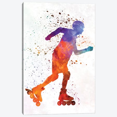 Man Roller Skater Inline In Watercolor III Canvas Print #PUR454} by Paul Rommer Canvas Artwork