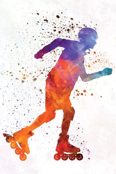 Paul Rommer: Man Roller Skater Inline In Watercolor III by Paul Rommer