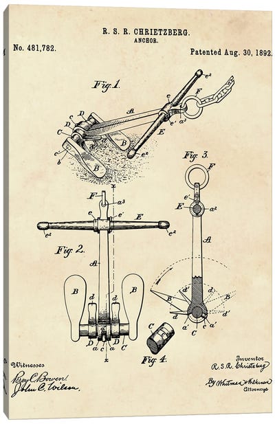 Anchor Patent II Canvas Art Print - Nautical Blueprints