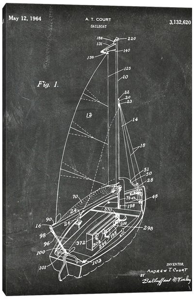 Sailboat Patent II Canvas Art Print - Nautical Blueprints