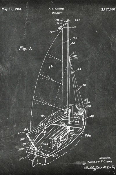 Nautical Blueprints: Sailboat Patent II by Paul Rommer