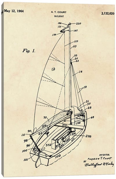 Sailboat Patent III Canvas Art Print - Nautical Blueprints