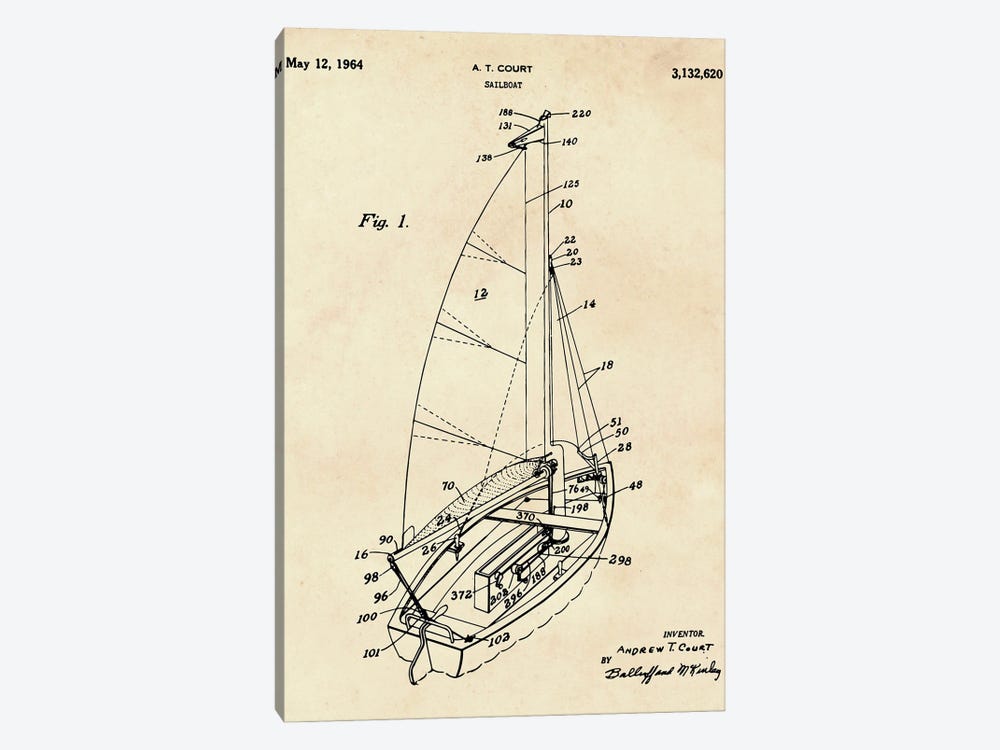 Sailboat Patent III by Paul Rommer 1-piece Canvas Artwork