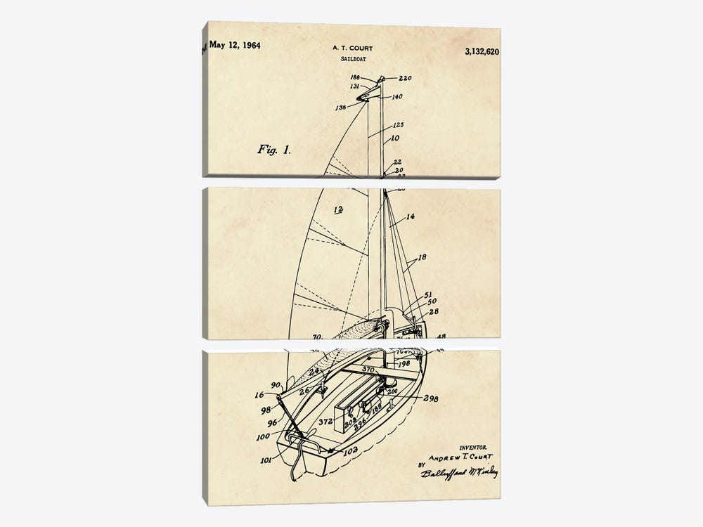 Sailboat Patent III by Paul Rommer 3-piece Canvas Artwork