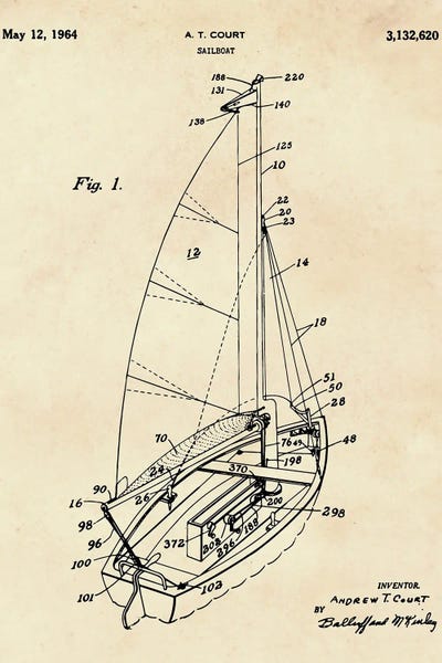 Nautical Blueprints: Sailboat Patent III by Paul Rommer