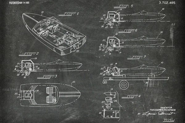 Nautical Blueprints: Wooden Boat Outboard Motorboat With Inboard Mount Patent I by Paul Rommer