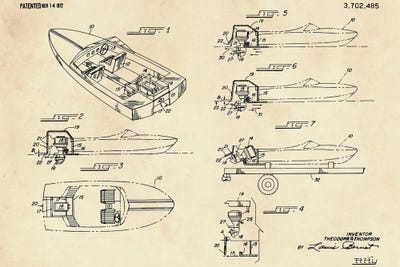 Wooden Boat Outboard Motorboat With Inboard Mount Patent II by Paul Rommer framed canvas print