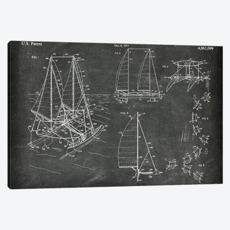 Outrigger Sailboat Patent I Canvas Print #PUR4565} by Paul Rommer Canvas Wall Art