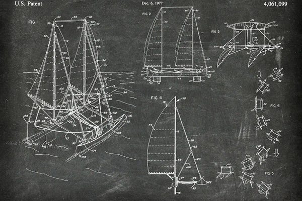 Nautical Blueprints: Outrigger Sailboat Patent I by Paul Rommer