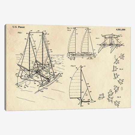 Outrigger Sailboat Patent II Canvas Print #PUR4566} by Paul Rommer Canvas Artwork