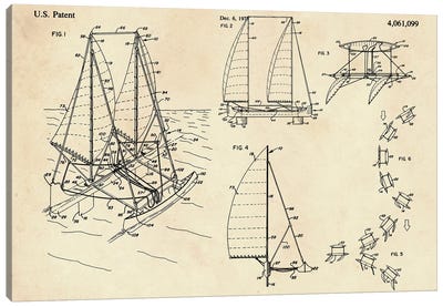 Outrigger Sailboat Patent II Canvas Art Print - Nautical Blueprints