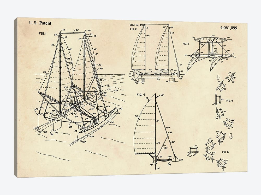 Outrigger Sailboat Patent II 1-piece Canvas Art