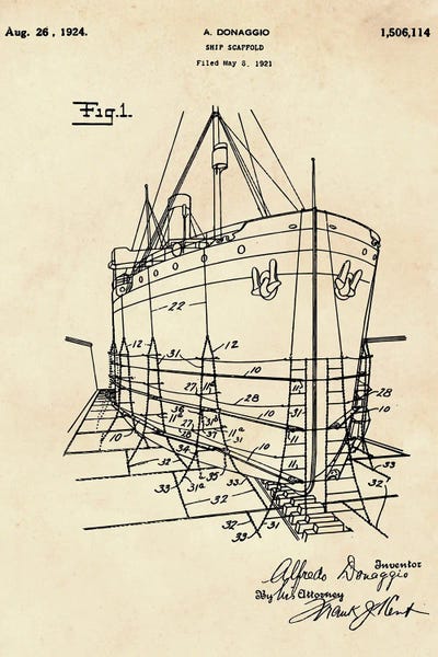Ship Scaffold Patent II by Paul Rommer framed canvas print