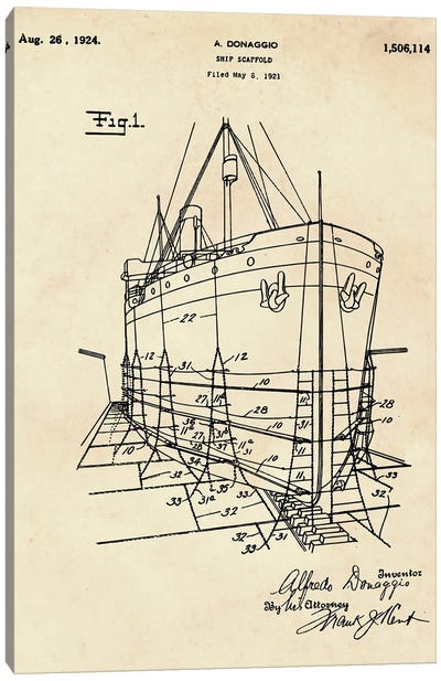 Ship Scaffold Patent II Canvas Art Print - Nautical Blueprints