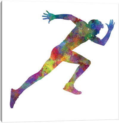 Man Running Sprinting Jogging II Canvas Art Print - Track & Field