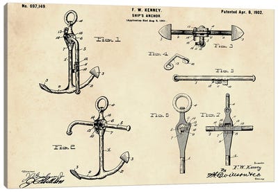 Ship'S Anchor Patent II Canvas Art Print - Nautical Blueprints