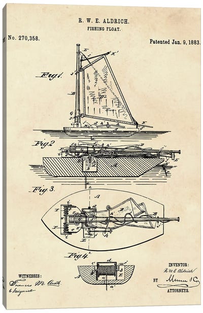 Fishing Float Patent II Canvas Art Print - Nautical Blueprints