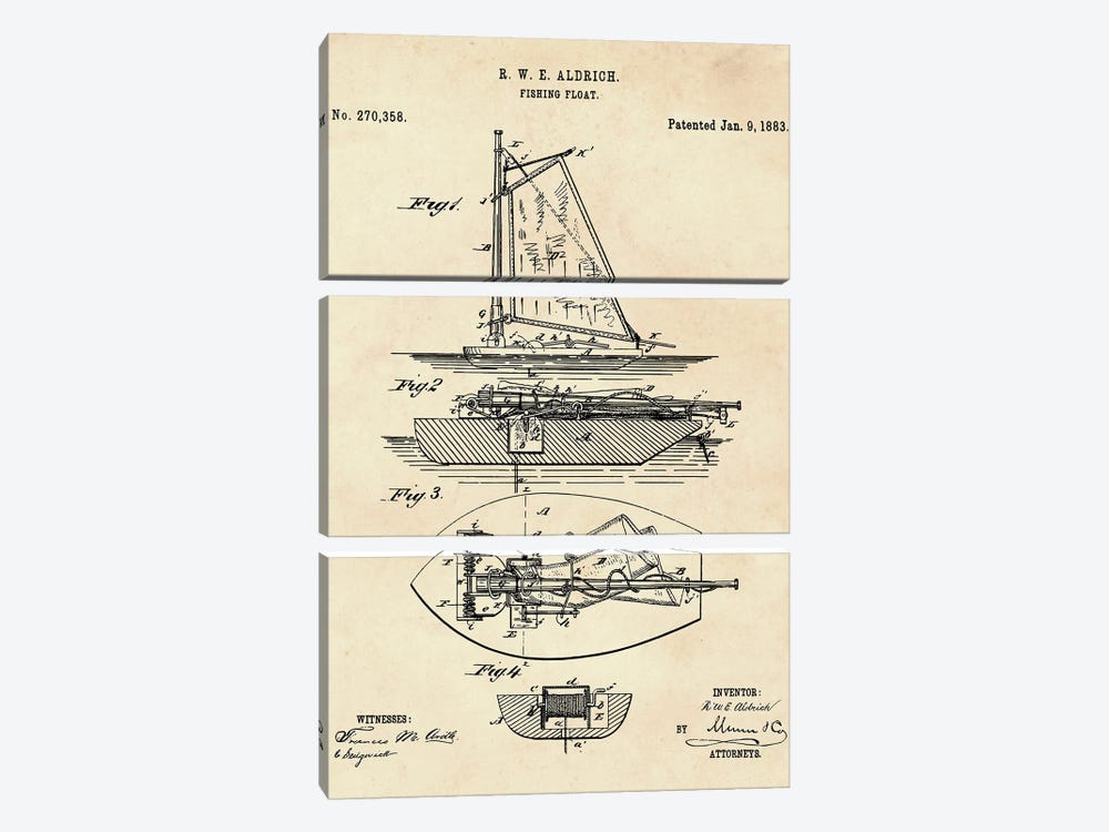Fishing Float Patent II 3-piece Canvas Print
