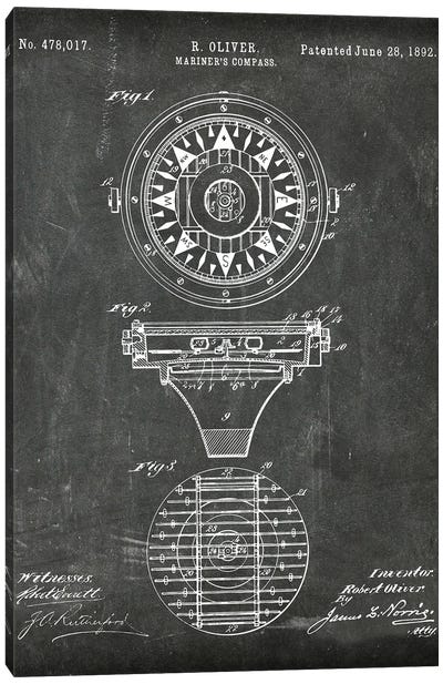 Mariner'S Compass Patent I Canvas Art Print - Nautical Blueprints