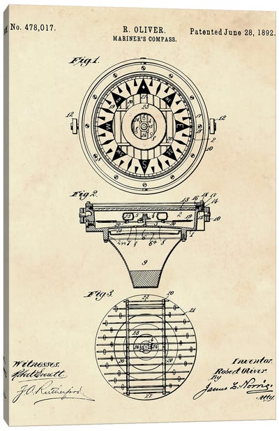 Mariner'S Compass Patent II Canvas Art Print - Compasses
