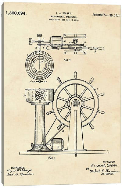 Navigational Apparatus Patent II Canvas Art Print - Nautical Blueprints