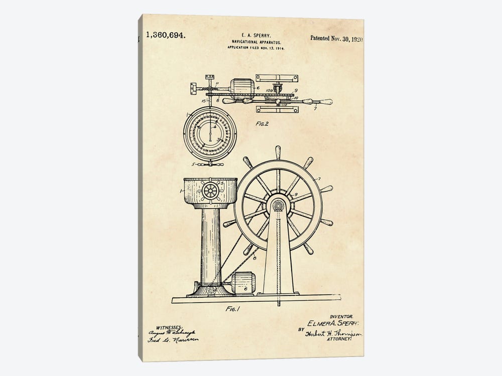 Navigational Apparatus Patent II by Paul Rommer 1-piece Canvas Art Print