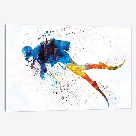 Scuba Diver In Watercolor I Canvas Print #PUR457} by Paul Rommer Canvas Art