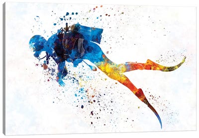 Scuba Diver In Watercolor I Canvas Art Print - Paul Rommer