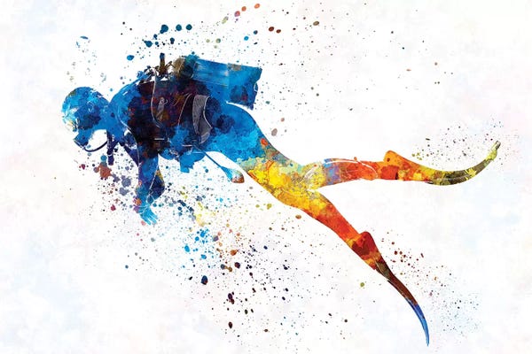 Paul Rommer: Scuba Diver In Watercolor I by Paul Rommer