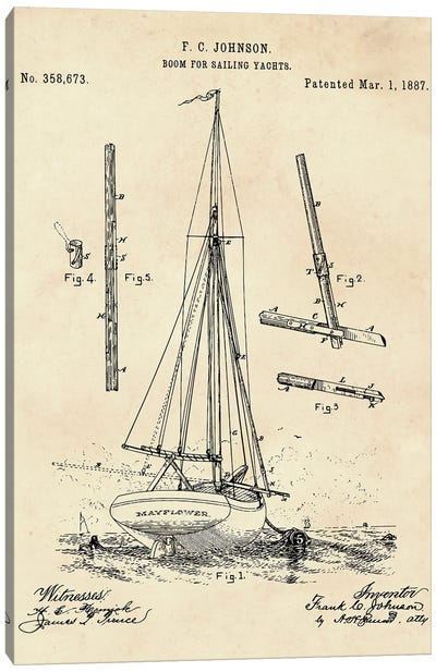 Boom For Sailing Yachts Patent II Canvas Art Print - Nautical Blueprints