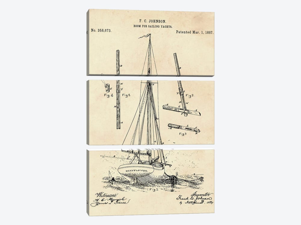Boom For Sailing Yachts Patent II by Paul Rommer 3-piece Canvas Artwork