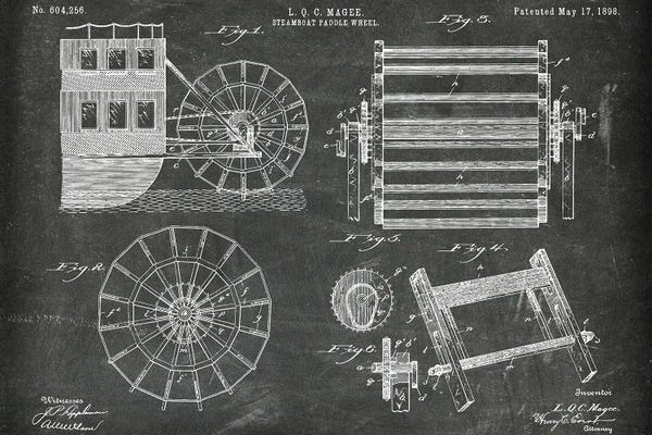 Nautical Blueprints: Steamboat Paddle Wheel Patent I by Paul Rommer