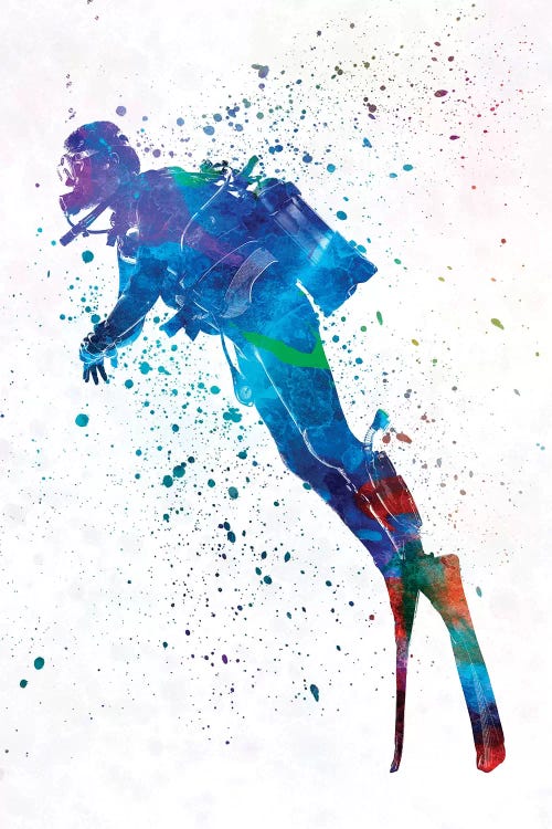 Scuba Diver In Watercolor II
