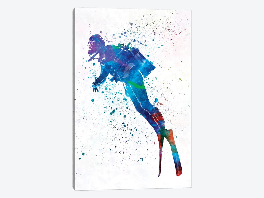 Scuba Diver In Watercolor II by Paul Rommer 1-piece Canvas Print