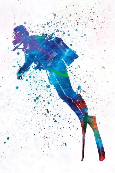 Scuba Diver In Watercolor II