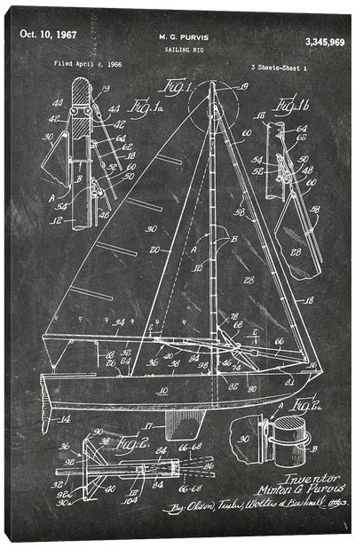 Sailing Rig Patent I Canvas Art Print - Nautical Blueprints