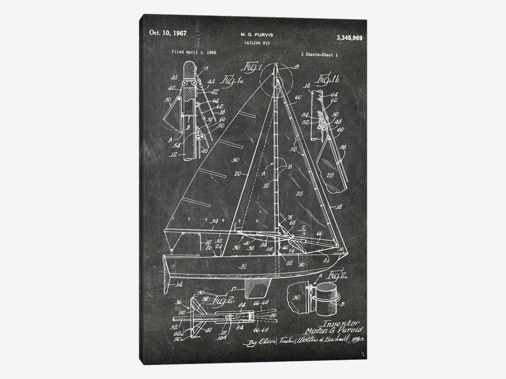 Sailing Rig Patent I by Paul Rommer 1-piece Canvas Wall Art