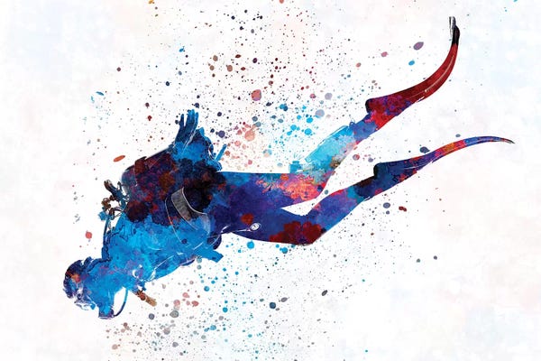 Paul Rommer: Scuba Diver In Watercolor III by Paul Rommer