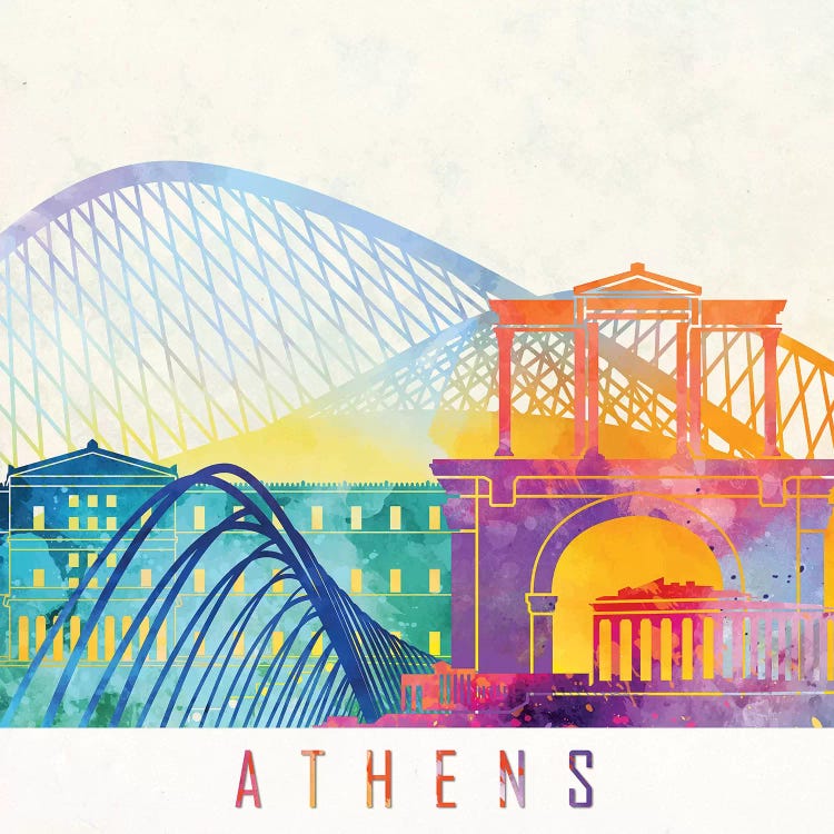Athens Landmarks Watercolor Poster by Paul Rommer wall art