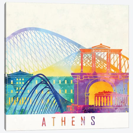 Athens Landmarks Watercolor Poster Canvas Print #PUR45} by Paul Rommer Canvas Art Print