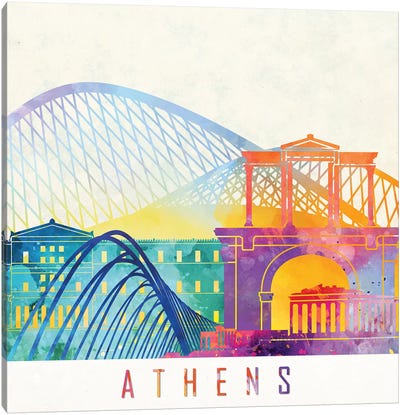 Athens Landmarks Watercolor Poster Canvas Art Print - Athens Art